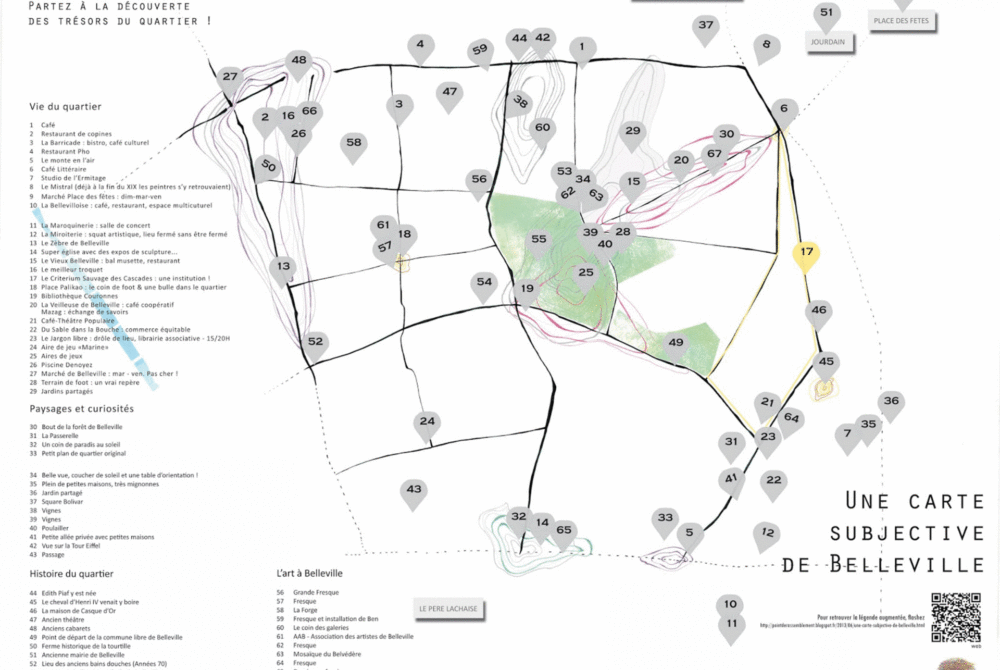 Carte subjective du quartier de Belleville (Paris) © Point de Rassemblement